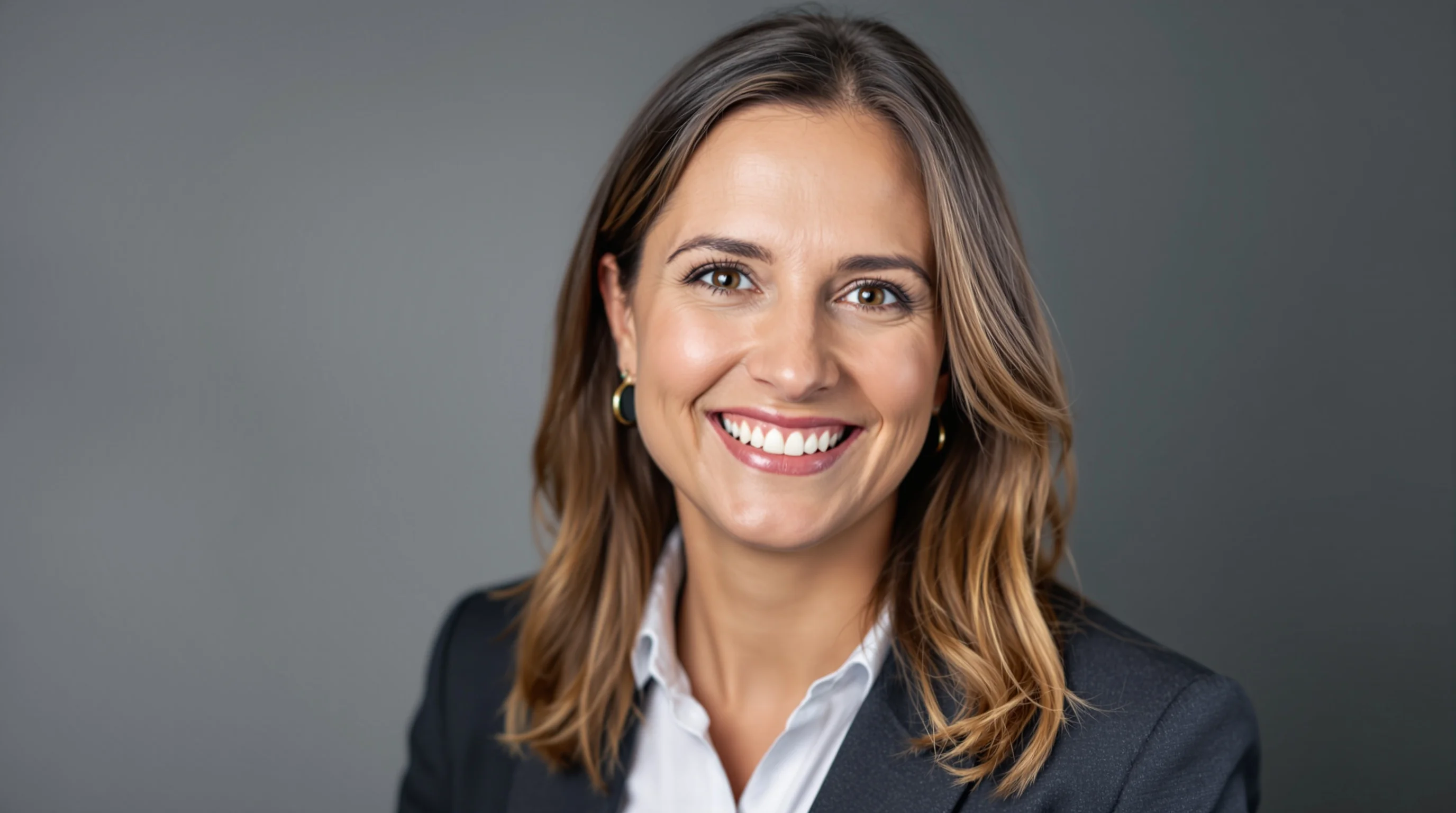 Geschäftsperson am Schreibtisch betrachtet KI-generierte Business-Porträts auf einem Bildschirm