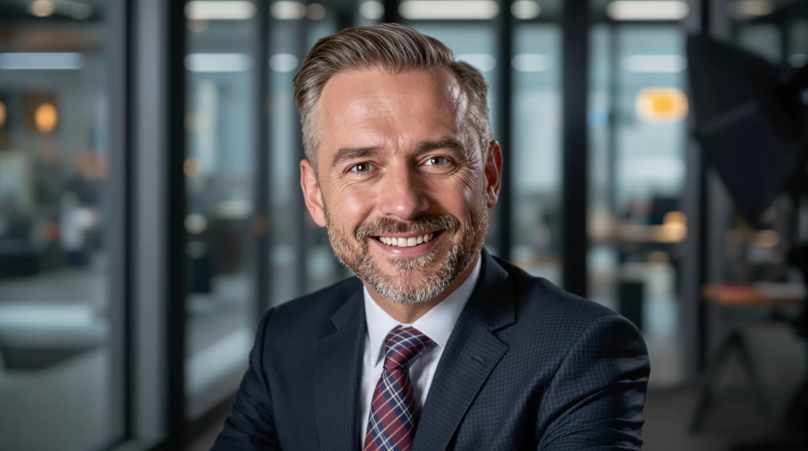 Professionelles Business-Portrait einer sympathischen Person vor neutralem Hintergrund