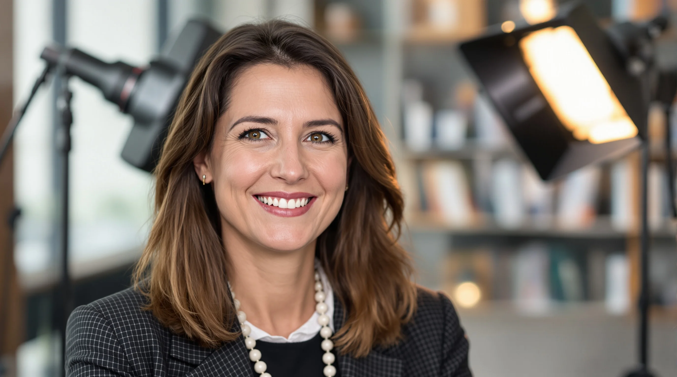 Porträt eines selbstbewussten Managers mit leichtem Lächeln vor neutralem Hintergrund