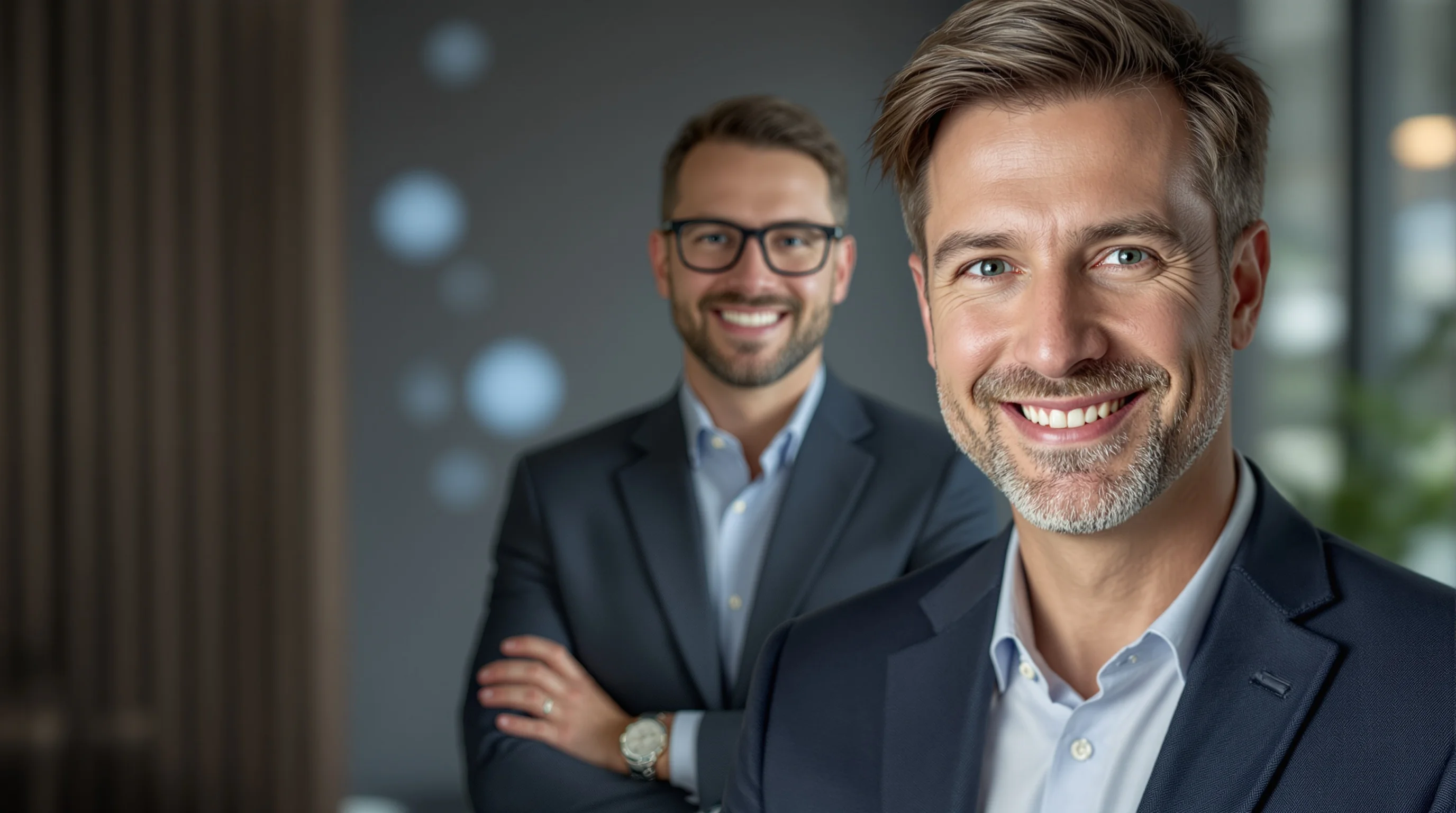 Business‑Portrait mit unscharfem Hintergrund und weicher Beleuchtung