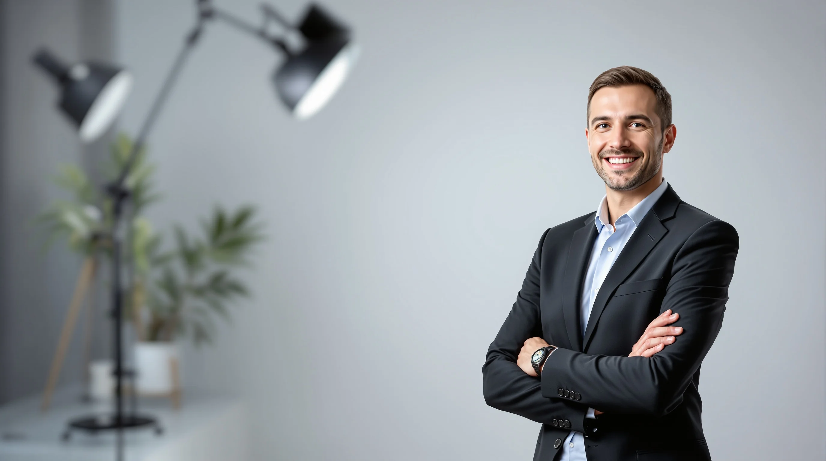 Porträt einer jungen Bewerberin im Business-Outfit, die lächelnd ein Selfie macht