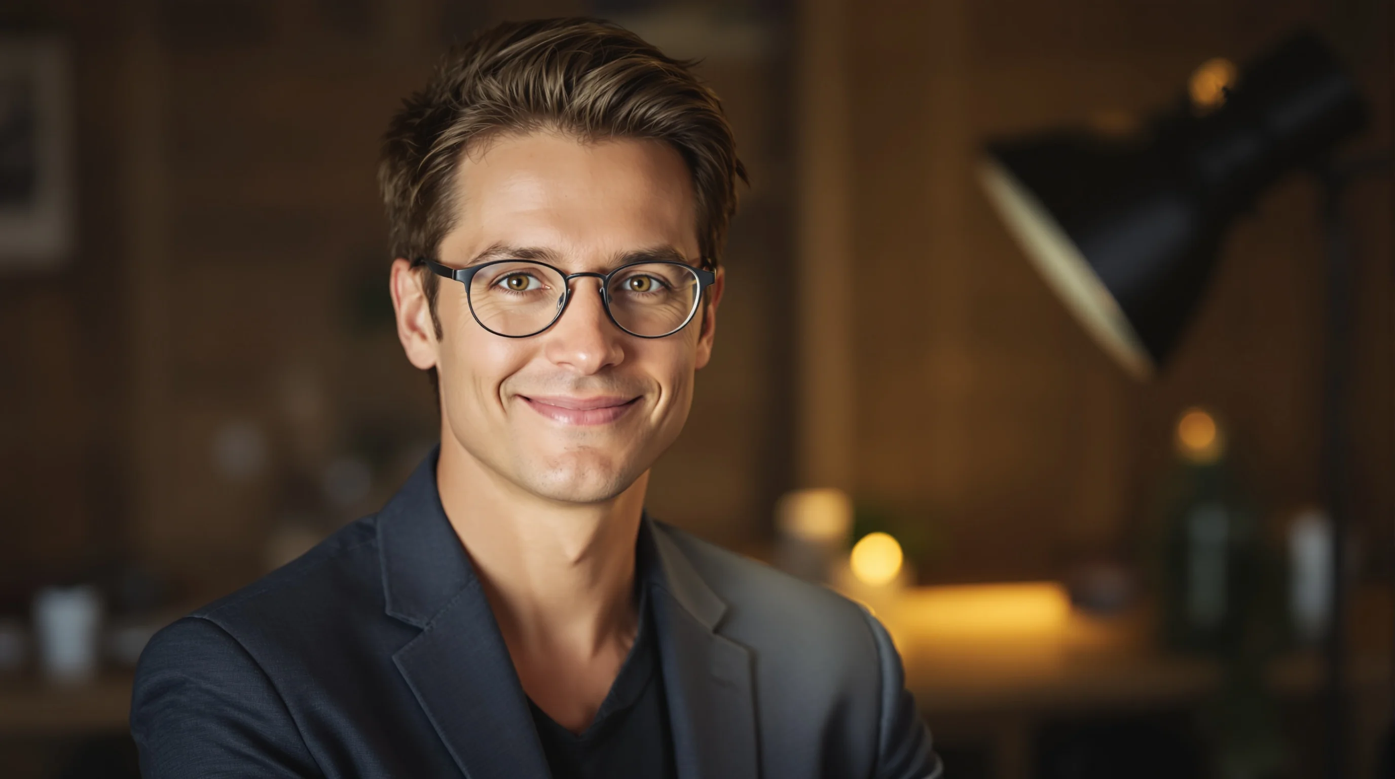 Halbportrait: Sympathische Fachkraft vor hellem, neutralem Hintergrund