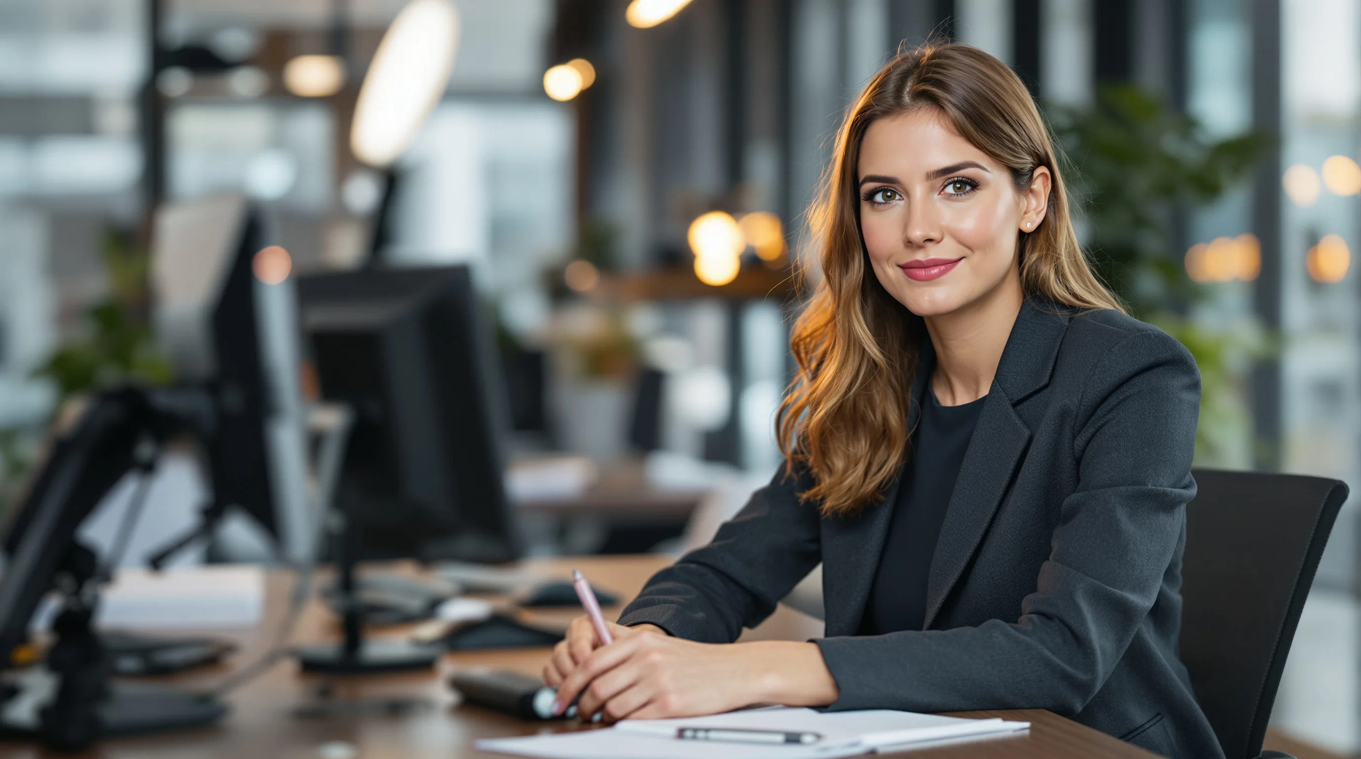Halbporträt einer selbstbewussten jungen Berufsperson vor neutralem Hintergrund