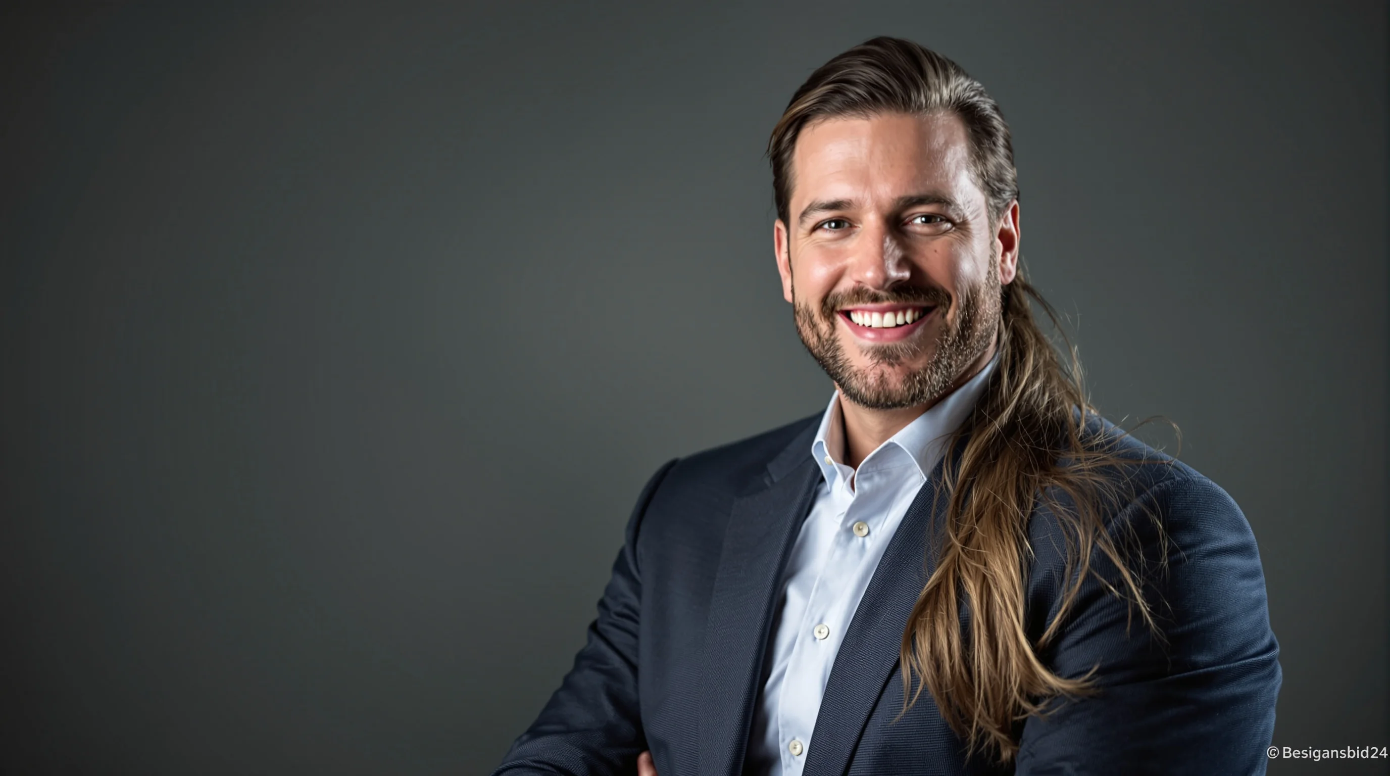 Beispiel für ein professionelles Bewerbungsfoto: neutraler Hintergrund, sympathischer Ausdruck.