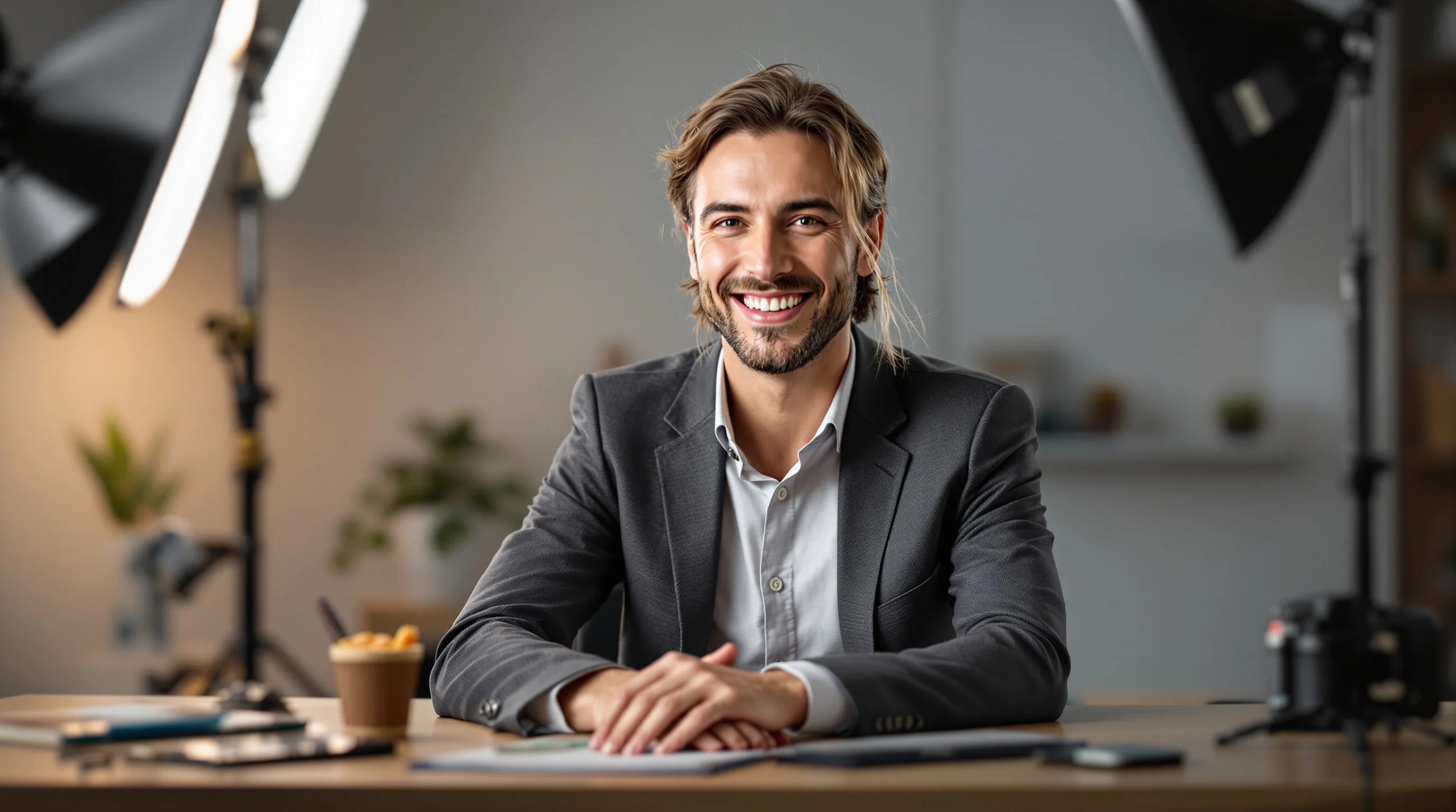 Professionelles Bewerbungsfoto vor neutralem Hintergrund